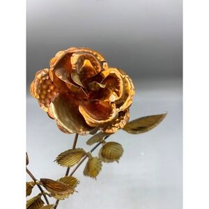 Vtg Metal Rose Sculpture Wall‎ Art Decor Gold Copper Floral Flower Home